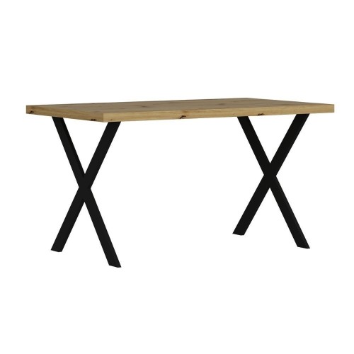 Tavolo fisso Brayn con piano rovere e piedi in ferro nero