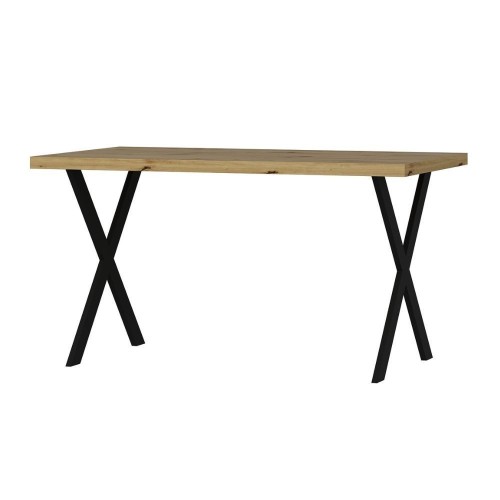 Tavolo fisso Brayn con piano rovere e piedi in ferro nero
