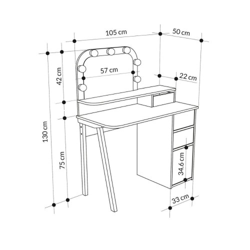 Toeletta Avien con specchio con cornice luci LED colore