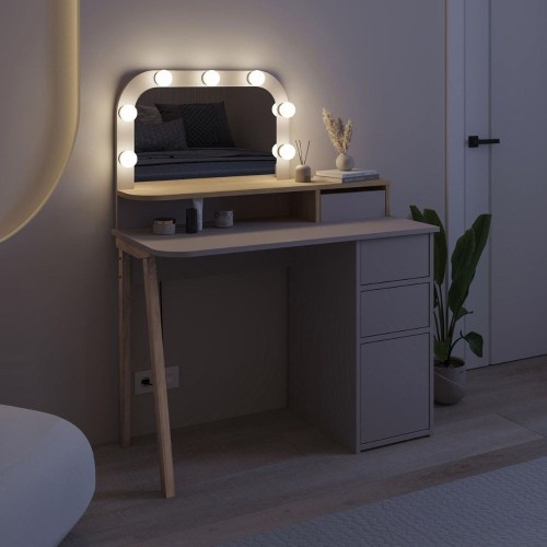 Toeletta Avien con specchio con cornice luci LED colore