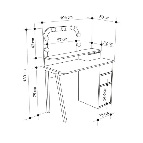 Toeletta Avien con specchio con cornice luci LED colore