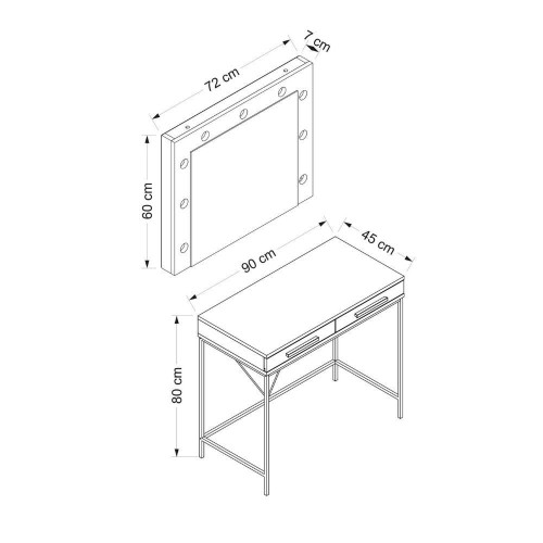 Toeletta da trucco Sane con 2 cassetti bianco con piedi