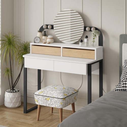 Toeletta Lora con 4 cassetti luci a LED e specchio colore