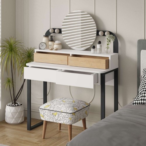 Toeletta Lora con 4 cassetti luci a LED e specchio colore