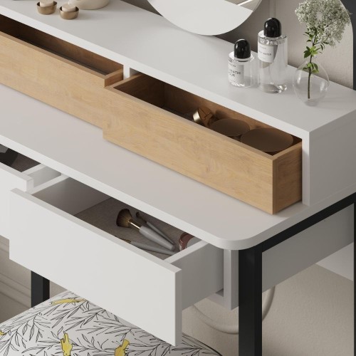 Toeletta Lora con 4 cassetti luci a LED e specchio colore