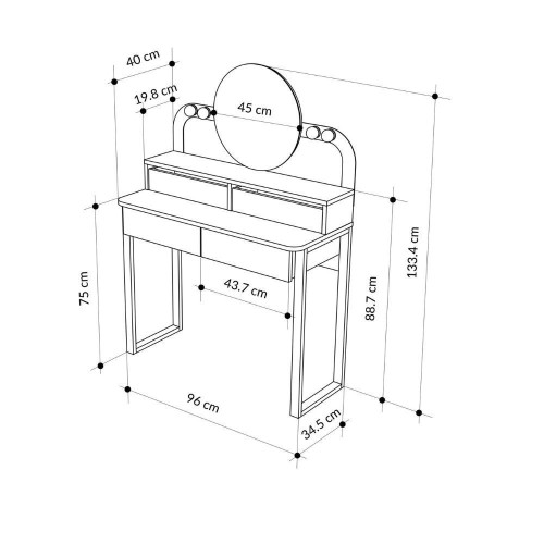 Toeletta Lora con 4 cassetti luci a LED e specchio colore