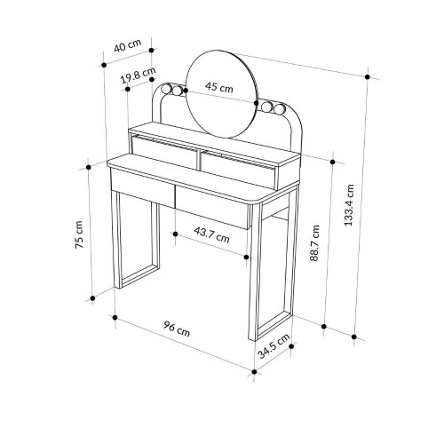 Toeletta Lora con 4 cassetti luci a LED e specchio colore