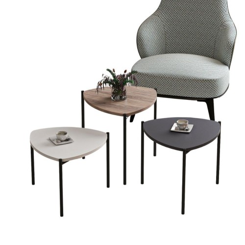 Tris tavolini da salotto Lenny bianco antracite noce