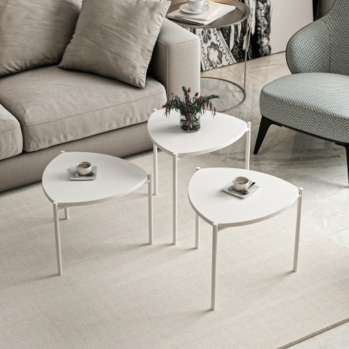 Tris tavolini da salotto Lenny struttura e piano bianco