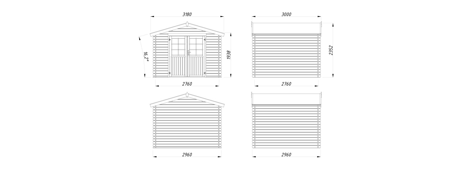 Casetta in legno Astrid 300x300 cm 28 mm – Losa Legnami
