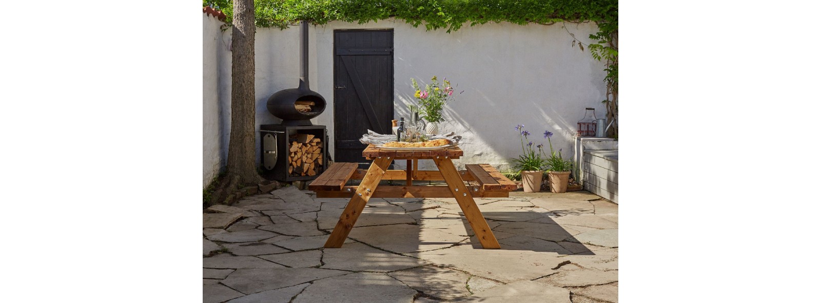 Tavolo picnic in legno Oasi con panche 177 cm – Losa Legnami