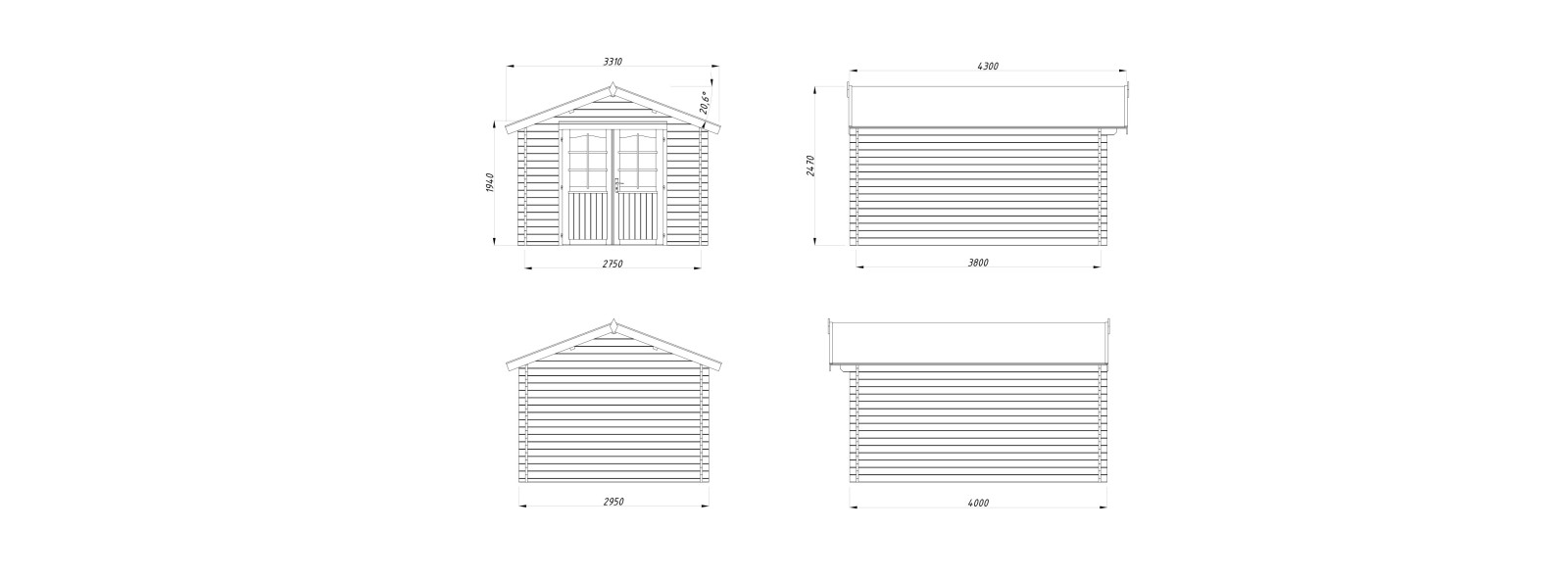 Casetta in legno Lotta C 300x400 cm 34 mm – Losa Legnami