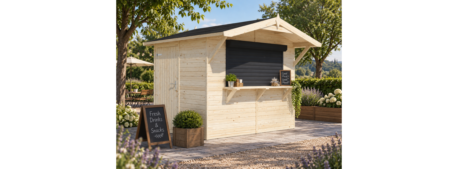 Chiosco in legno con tapparella 273x190 cm – Losa Legnami