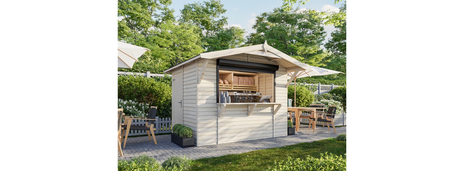 Chiosco in legno con tapparella 273x190 cm – Losa Legnami